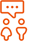 Orange icon showing two people with a speech bubble above them.